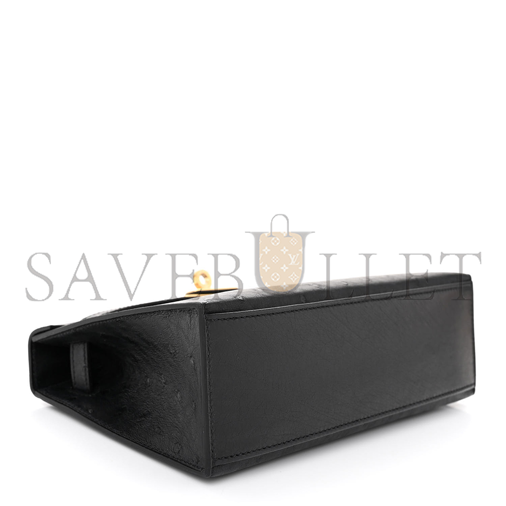 HERMÈS MASTER OSTRICH KELLY POCHETTE BLACK (22*14*7cm) 
